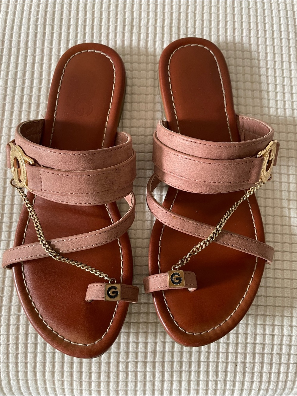 G by Guess Brown  Chain-Detail Slide Sandals Size 6